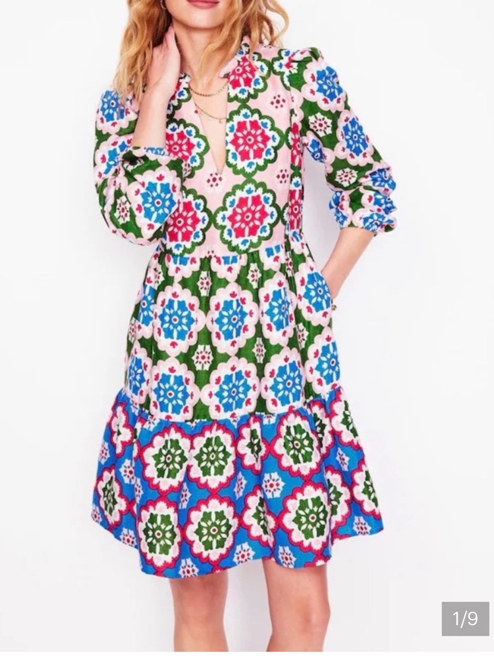 Boden linen dress US 6 Esme short linen dress, tiered, pockets. Great dress!